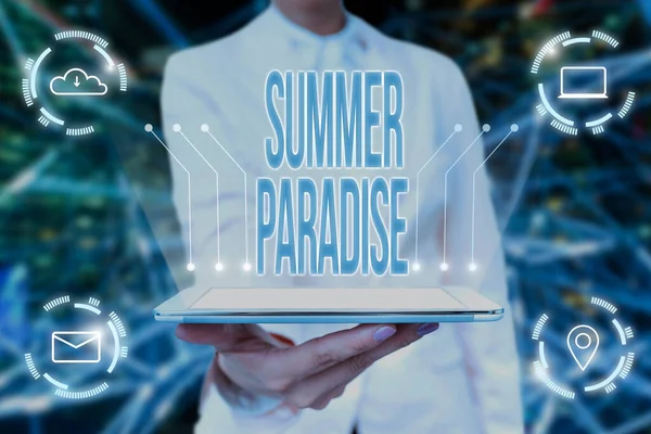 Текстовий Підпис Представляє Літній Рай Слово Відпустки Ідеальному Або Ідилічному — стокове фото