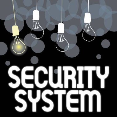 Metin Güvenlik Sistemi gösteriliyor. Farklı Fikirleri Gösteren İzinsiz giriş veya izinsiz giriş tespit etmek üzere tasarlanmış iş yaklaşım sistemi, Aydınlatma Konsepti Sunan Işıklar