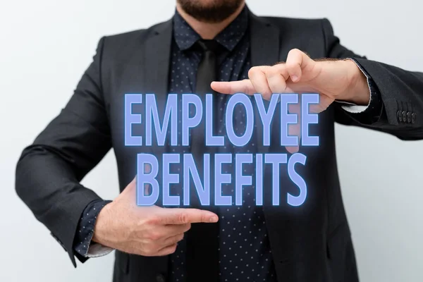 Inspiration showing sign Employee Benefits. Business concept indirect and noncash compensation paid to an employee Presenting New Plans And Ideas Demonstrating Planning Process
