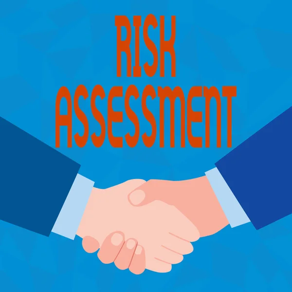 Conceptual caption Risk Assessment. Word Written on estimation of the levels of risk involve in a situation Abstract People Accepting Deals, Image Display Negotiations Agreement — Stok Foto