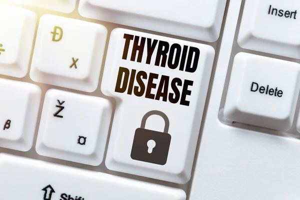 Text caption presenting Thyroid Disease. Business showcase the thyroid gland fails to produce enough hormones Voice And Video Calling Capabilities Connecting People Together