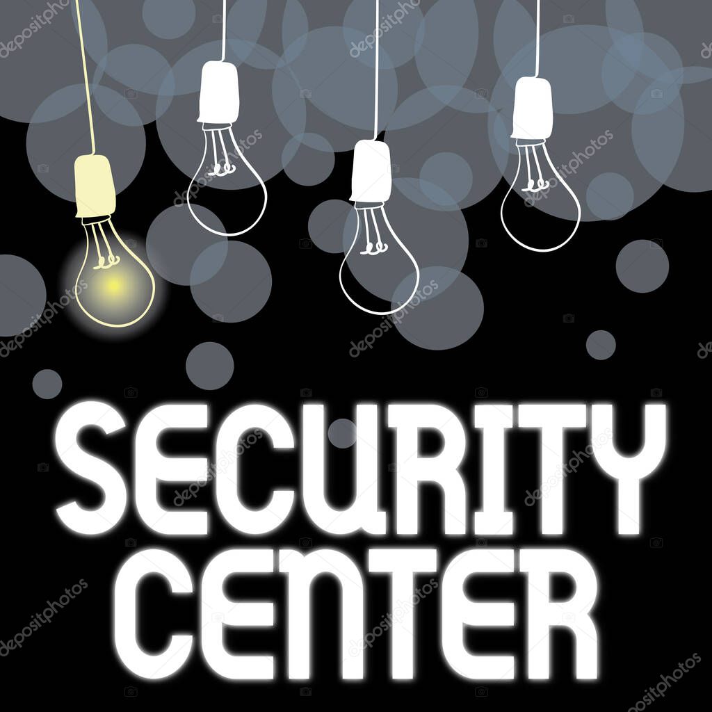 Conceptual caption Security Center. Conceptual photo centralized unit that deals with security issues of company Abstract Displaying Different Ideas, Lights Presenting Intellect Concept