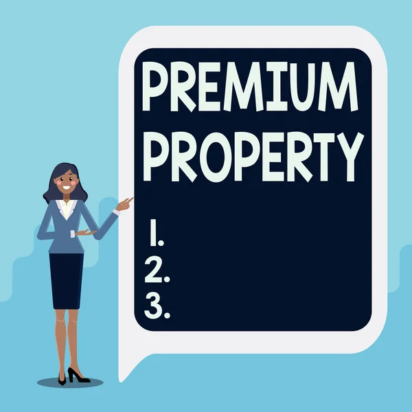 Hand writing sign Premium Property. Business approach upfront payment for a things belonging to someone Displaying Important Informations, Presentation Of New Ideas — Stock Photo, Image
