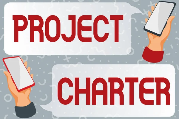 Текст, показывающий вдохновение Project Charter. Слово для типично короткого официального документа, описывающего ваш проект Abstrateging Scientific Leaks, Creating and Publishing Work Online — стоковое фото