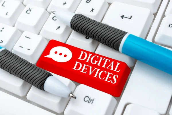 Handwriting text Digital Devices. Business overview physical unit of equipment that contains a microcontroller Typing Product Title And Descriptions, Entering Important Data Codes — Stock Photo, Image