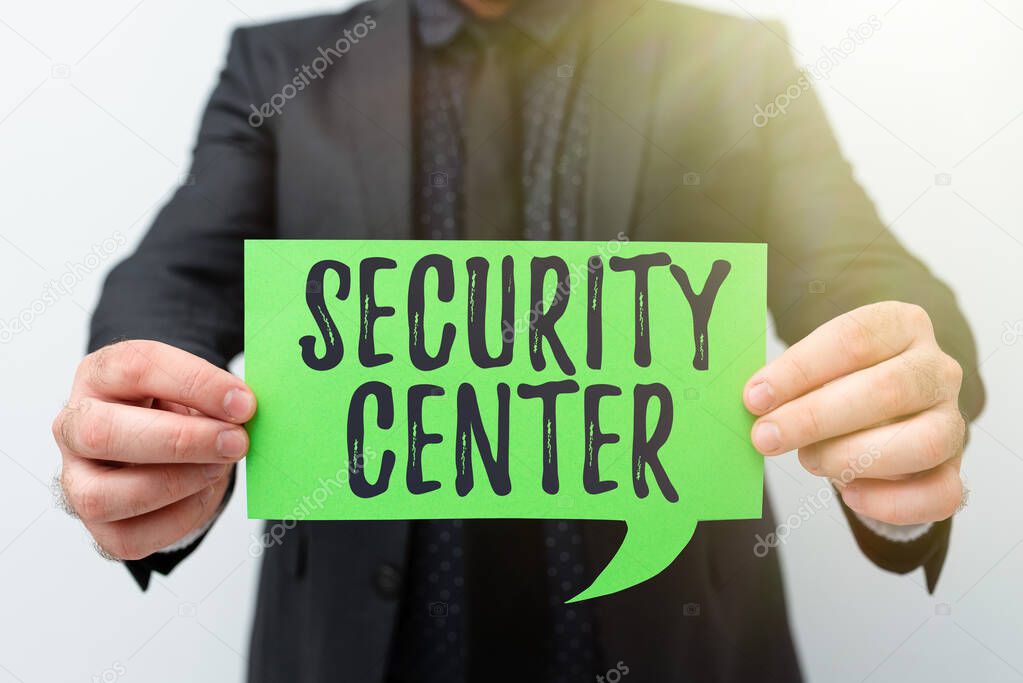 Conceptual display Security Center. Word for centralized unit that deals with security issues of company Presenting New Plans And Ideas Demonstrating Planning Process
