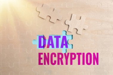 Kavramsal başlık Data Şifrelemesi. Verilerin sıkıştırma veya güvenlik binası için kodlara dönüştürülmesi Tamamlanmamış Beyaz Yapboz Deseni Eksik Parçayla Bulmaca