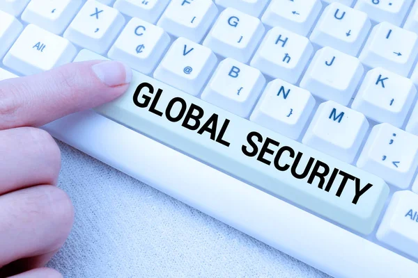 Inspiration visar tecken Global Security. Affärsidé skydd av världen mot krig och andra hot transkribera Internet Meeting Audio Record, Nya transkription metoder — Stockfoto