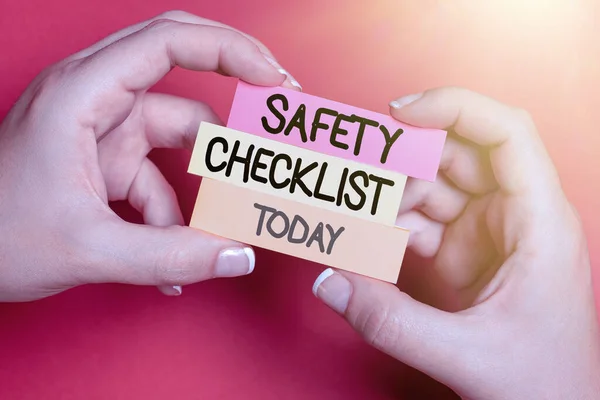 Text caption presenting Safety Checklist. Business showcase list of items you need to verify, check or inspect Drawing Creative Designs Taking Important Notes Planning New Ideas