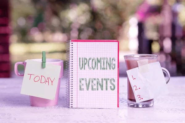 Handschrifttekst Binnenkort Evenementen. Zakelijke aanpak een geplande openbare of sociale gelegenheid gebeurt binnenkort Outdoor Koffie en Refresment Shop Ideeën, Cafe werkervaring — Stockfoto