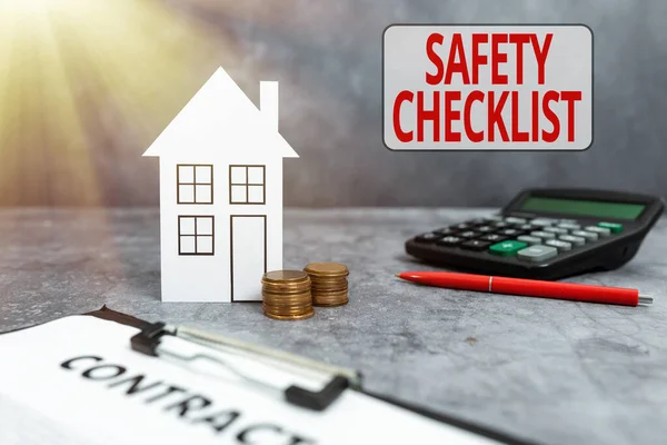 Writing displaying text Safety Checklist. Business approach list of items you need to verify, check or inspect Buying New House Ideas, Property Insurance Contract,Home Sale Deal