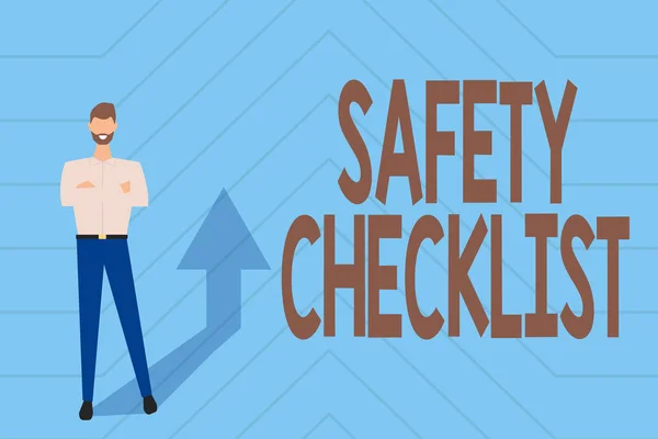 Text sign showing Safety Checklist. Business concept list of items you need to verify, check or inspect Gathering Online Documents And Informations, Entering And Recording Data