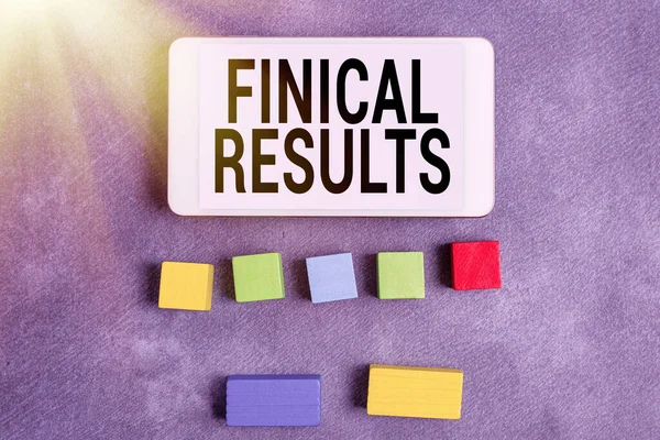 Text sign showing Finical Results. Word Written on written records that convey the business activities Stack of Sample Cube Rectangular Boxes On Surface Polished With Multi-Colour — Stock Photo, Image