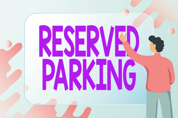 Reserved Parking 을 보여 주는 문자 표지판. 특정 개인을 위해 예약 된 주차 공간에 작성 된 단어 Abstract Composing New Email, creating Online Invitation Lists — 스톡 사진