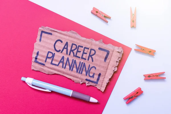 Text caption presenting Career Planning. Word Written on A list of goals and the actions you can take to achieve them Simple Homemade Crafting Ideas And Designs Recycling Used Materials — Stock Photo, Image