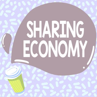 Paylaşım Ekonomisi 'ni gösteren metin işareti. İş yaklaşımı işbirlikçi tüketim veya eş bazlı paylaşım Renkli Tasarım Görüntüleme İletisi, Soyut Kahve Dükkanı Menüsü