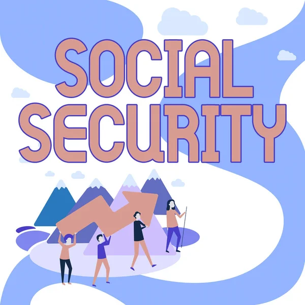 El yazısı sosyal güvenlik numarası. Gelirsiz ya da gelirsiz olarak devletten iş genel değerlendirmesi yardımı Dört Meslektaşlar Tırmanma Dağ Tutma Büyük Oku. — Stok fotoğraf
