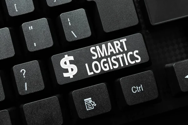 Tekst met inspiratie Smart Logistics. Conceptuele foto-integratie van intelligente technologie in logistiek systeem Nieuwe berichten online versturen, Visuele romans maken, Korte verhalen typen — Stockfoto