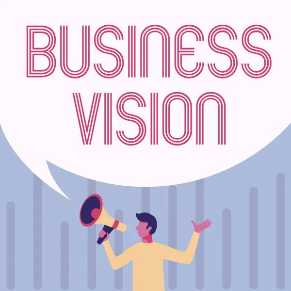 Inspiration showing sign Business Vision. Business showcase grow your business in the future based on your goals Man Drawing Holding Megaphone With Big Speech Bubble Showing Message.