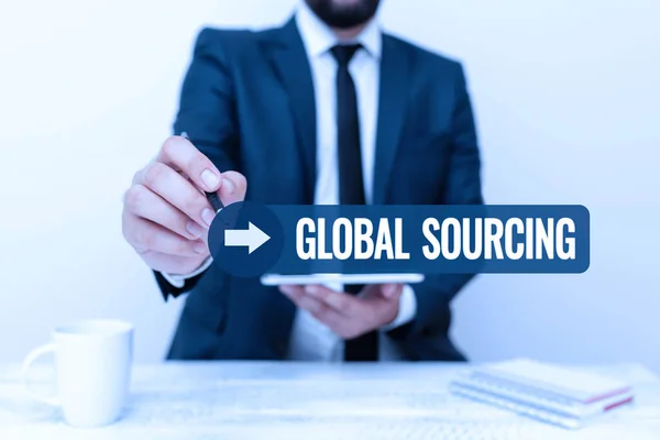 Fogalmi felirat Global Sourcing. Koncepció jelentése gyakorlat kereső áruk és szolgáltatások egy s határokon túl bemutatása Kommunikációs technológia Okostelefon Voice And Video Calling — Stock Fotó
