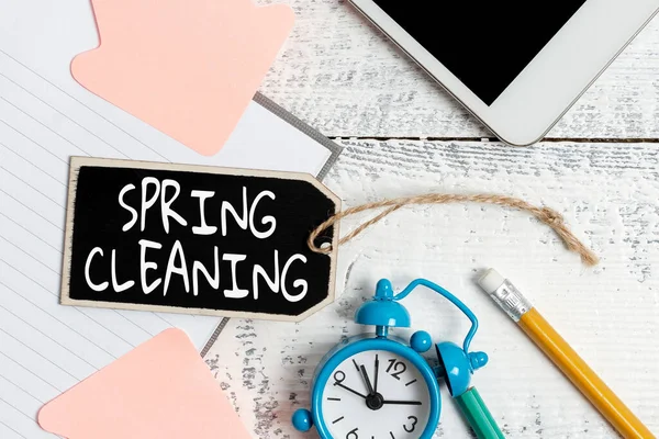 Handwriting text Spring Cleaning. Word for practice of thoroughly cleaning house in the springtime Composing Letter Idea, Listing Text Documents, Drafting Handwritten Article — Stock Photo, Image