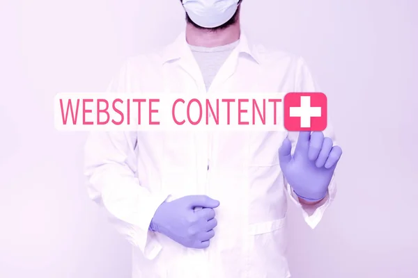 Text sign showing Website Content. Business concept single most important and soughtafter commodity on the web Doctor Explaining Medical Terms, Scientist Teaching Laboratory Safety