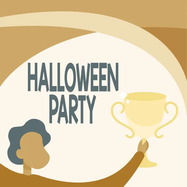 Konceptuell bildtext Halloween Party. Affärsstrategi inför den västerländska kristna högtiden av alla helgons dag Man håller Trophy Cup upp högtidlig firande seger prestation. — Stockfoto