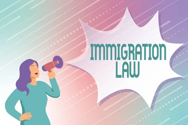 移民法のインスピレーションを示すテキスト。最新のデータ処理方法、オンライン記事の入力と編集に関するビジネスアイデア国内法令および法的先例 — ストック写真