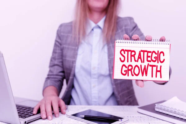 Bildunterschrift: Strategisches Wachstum. Konzept bedeutet Plan oder Zeitplan erstellen, um Aktien zu erhöhen oder zu verbessern Finanzberater geben Geld Spar-Tipps, Unternehmer diskutieren Deals — Stockfoto