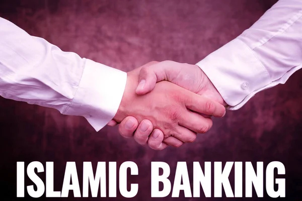 Didascalia concettuale Banca Islamica. Foto concettuale Sistema bancario basato sui principi della legge islamica Due professionisti ben vestiti Corporate Businessmen Handshake Indoors — Foto Stock