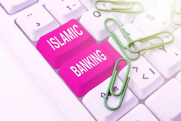 Titulek textu představující islámské bankovnictví. Konceptuální fotografie Bankovní systém založený na principech islámského práva Praktikování rychlosti psaní Přesnost psaní, Testování znalostí psaní — Stock fotografie