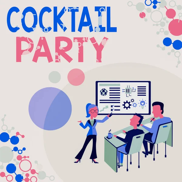 Signes manuscrits Cocktail Party. Idée d'entreprise fête officielle avec des boissons alcoolisées habituellement en début de soirée Présentation du concept du rapport de projet, rapport sur le statut de l'entreprise — Photo