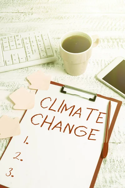 Writing displaying text Climate Change. Business idea change in the expected pattern of average weather of a region Typing New Ideas Business Planning Idea Voice And Video Calls — Stock Photo, Image