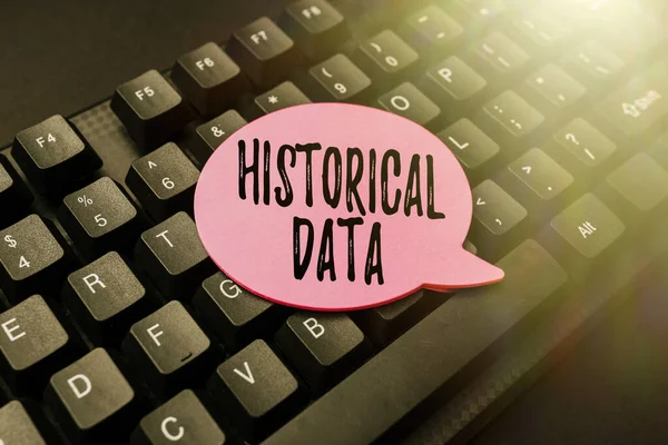 Writing displaying text Historical Data. Word Written on collected data about past events and circumstances Paper note on keyboard for notes on notebook in office work — Stock Photo, Image