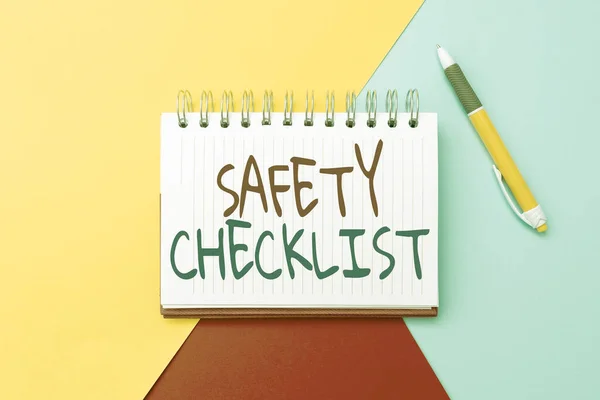 Text sign showing Safety Checklist. Business concept list of items you need to verify, check or inspect Colorful Perpective Positive Thinking Creative Ideas And Inspirations