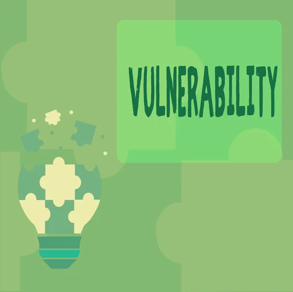 Text sign showing Vulnerability. Internet Concept State of being exposed to the possibility of being attacked Abstract Brainstorming Problem And Solution, Careful Thinking Concept — Stock Photo, Image