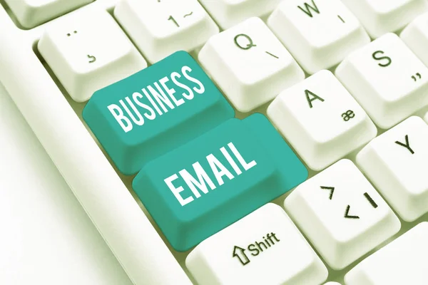 Inspiratie met uithangbord Business Email. Concept betekent de e-mail die u specifiek gebruikt voor uw bedrijf Typen behulpzaam Blog Tutorial en gidsen, Onderzoek Strategieën Online — Stockfoto