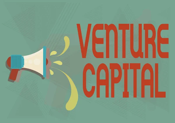 Натхнення, що показує знак Venture Capital. Бізнес-концепт-капітал інвестував у проект, в якому є ризик Ілюстрація мегафонів, що викидають води Оголошення. — стокове фото