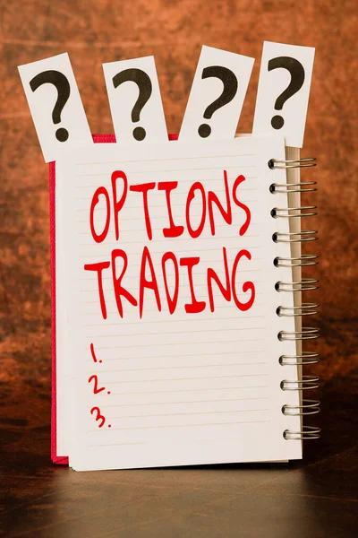 Sign displaying Options Trading. Conceptual photo Different options to make goods or services spread worldwide Brainstorming The New Idea Of Solutions And Answers Seeking More Clues — Stock Photo, Image