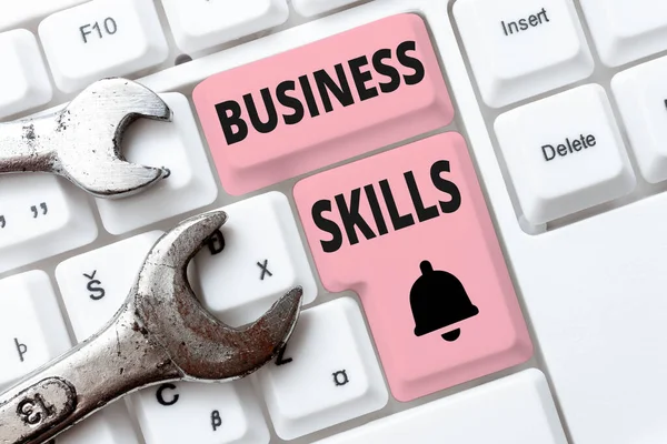 Sign displaying Business Skills. Business concept An ability to acquire systematic effort of job functions Creating New Programming Guidebook, Typing Program Source Codes — Stock Photo, Image