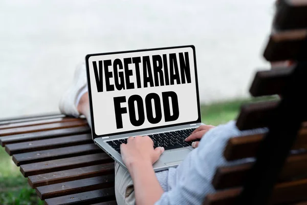Skriver text Vegetarisk mat. Affärsidé kök hänvisar till mat som uppfyller vegetariska standarder Röst och videosamtal kapaciteter Ansluta människor tillsammans — Stockfoto