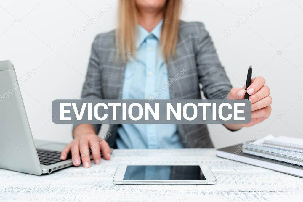 Text caption presenting Eviction Notice. Conceptual photo an advance notice that someone must leave a property Architect Interviewing Client, Reporther Gathering Important Informations