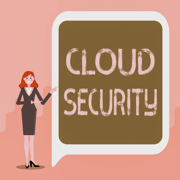 Υπογραφή εμφάνισης Cloud Security. Word Συντάχθηκε για την προστασία των δεδομένων που αποθηκεύονται σε απευθείας σύνδεση από την κλοπή και τη διαγραφή Εμφάνιση Σημαντικές πληροφορίες, Παρουσίαση των νέων ιδεών — Φωτογραφία Αρχείου