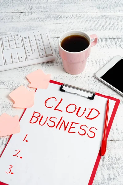 Handschriftliches Zeichen Cloud Business. Business-Konzept-Computing, das auf gemeinsamen Rechenressourcen beruht Typisierung neuer Ideen Business Planning Idea Voice And Video Calls — Stockfoto
