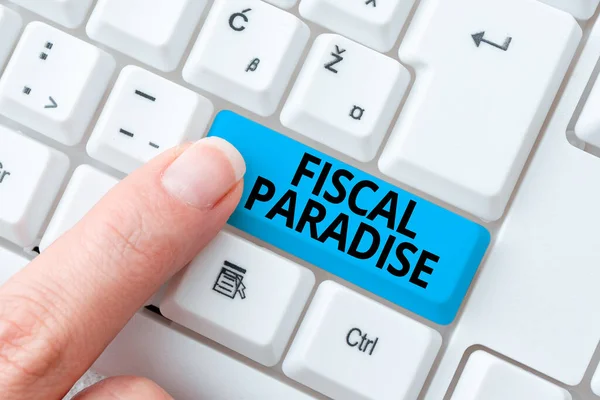 Text caption presenting Fiscal Paradise. Business showcase The waste of public money is a great concern topic Typing Certification Document Concept, Retyping Old Data Files — Stock Photo, Image