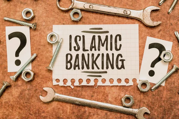 คําบรรยายแนวคิดของธนาคารอิสลาม ภาพรวมธุรกิจ ระบบธนาคารบนพื้นฐานของหลักการของกฎหมายอิสลาม แนวคิดใหม่ Brainstoming สําหรับการบํารุงรักษาโซลูชั่นการวางแผนการซ่อมแซม — ภาพถ่ายสต็อก