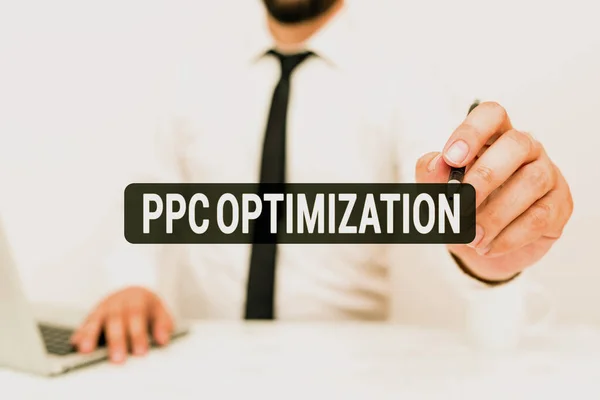 Inspiratie met teken Ppc Optimalisatie. Business idee Verbetering van zoekmachine platform voor betalen per klik Remote Office Work Online Presenteren Business Plan En Designs — Stockfoto