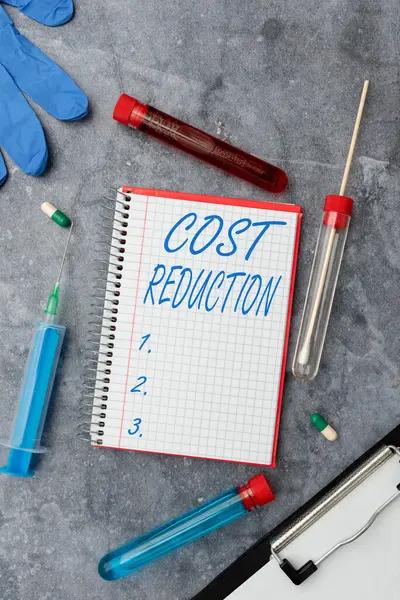 Text caption presenting Cost Reduction. Business showcase process of finding and removing unwarranted expenses Writing Prescription Medicine Laboratory Testing And Analyzing Ifections — Stock Photo, Image