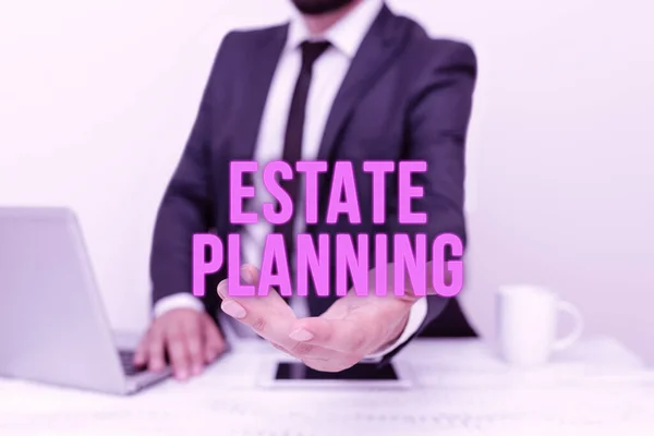 Teken het weergeven van Estate Planning. Business showcase Het beheer en de verwijdering van die persoon s is landgoed Remote Office Work Online Smartphone Voice And Video Calling — Stockfoto