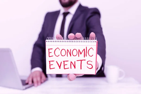 Tekenen met economische gebeurtenissen. Bedrijfsconcept overdracht van de controle over een economische hulpbron aan een andere partij Remote Office Work Online Presentatie Business Plan And Designs — Stockfoto